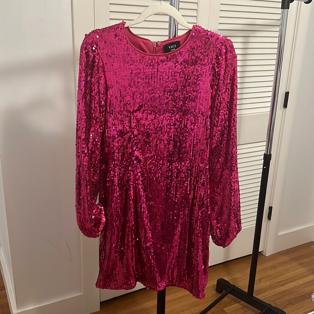 COPY - “Set The Tone” - Sequin Mini Dress - Hot Pink Large